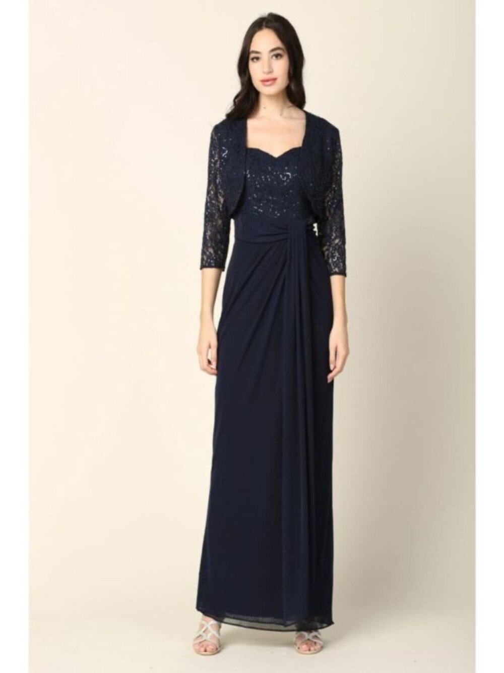 Clearance Navy 2XL Chiffon 2 Pc Bolero Mother of the Bride Sweetheart Dress 3406